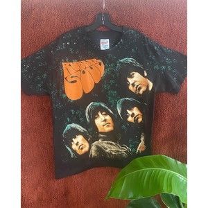 Vintage 90s Beatles Rubber Soul L All Over Print AOP Shirt Size Large